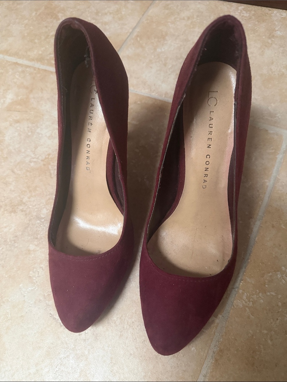 LC Lauren Conrad Wine Suede Pointed-Toe Pumps